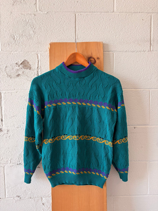 Vtg Striped Mock Neck Sweater : S