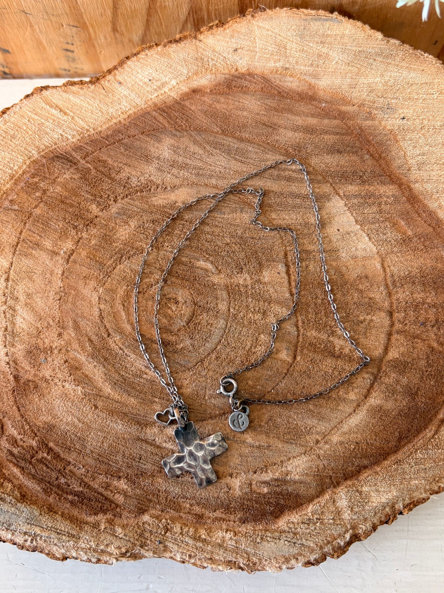 Sterling Hammered Cross Pendant Necklace
