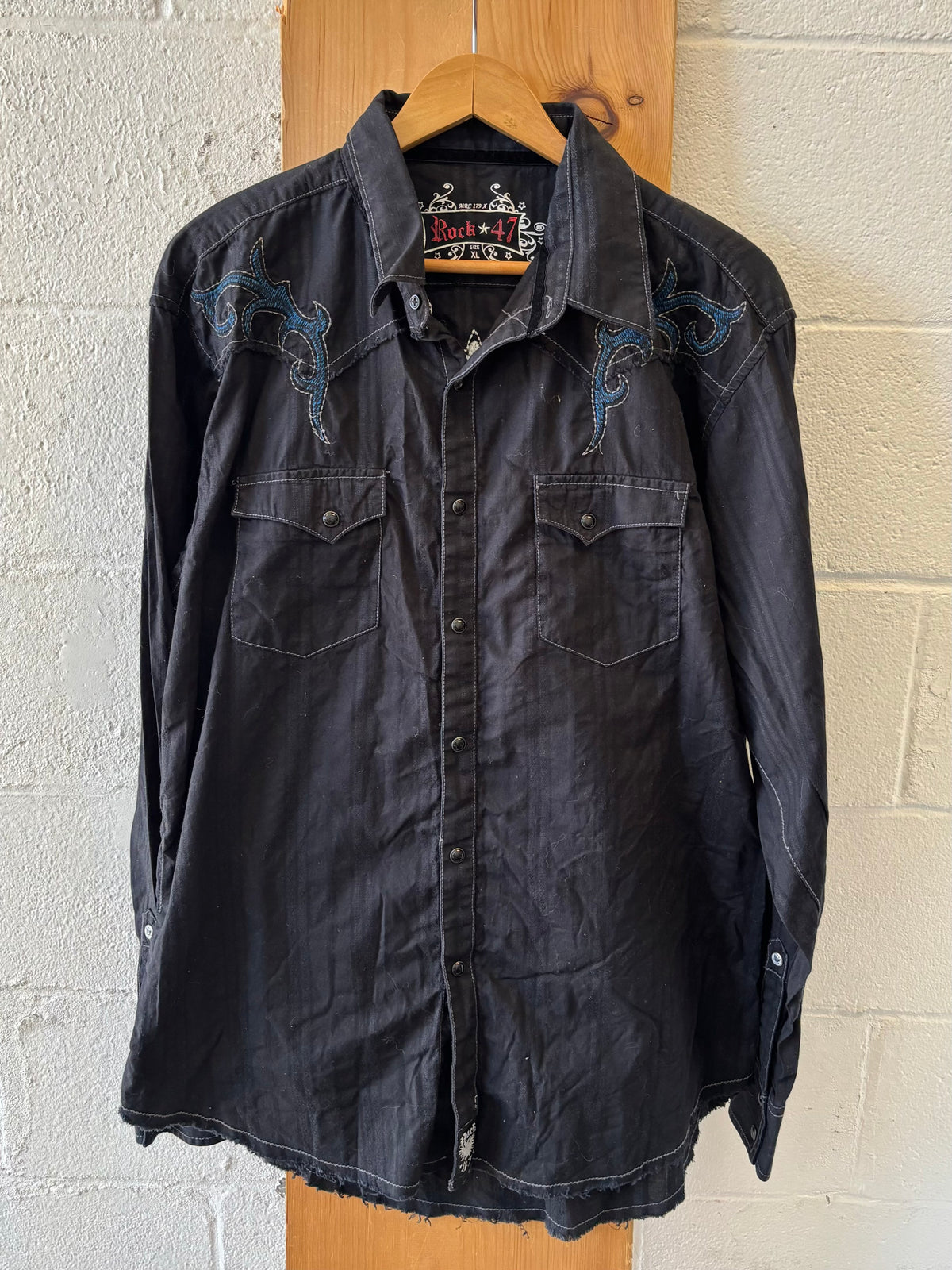 Black Western Long Sleeve Pearl Snap : XL
