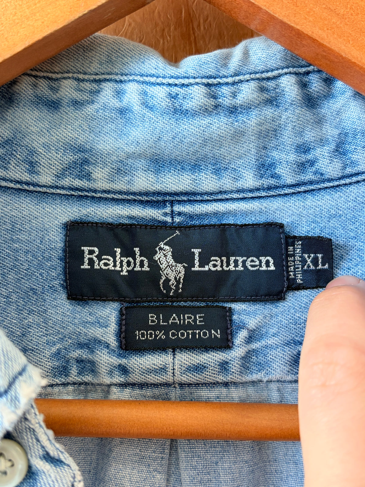 Vtg Denim Ralph Lauren Button Down : XL