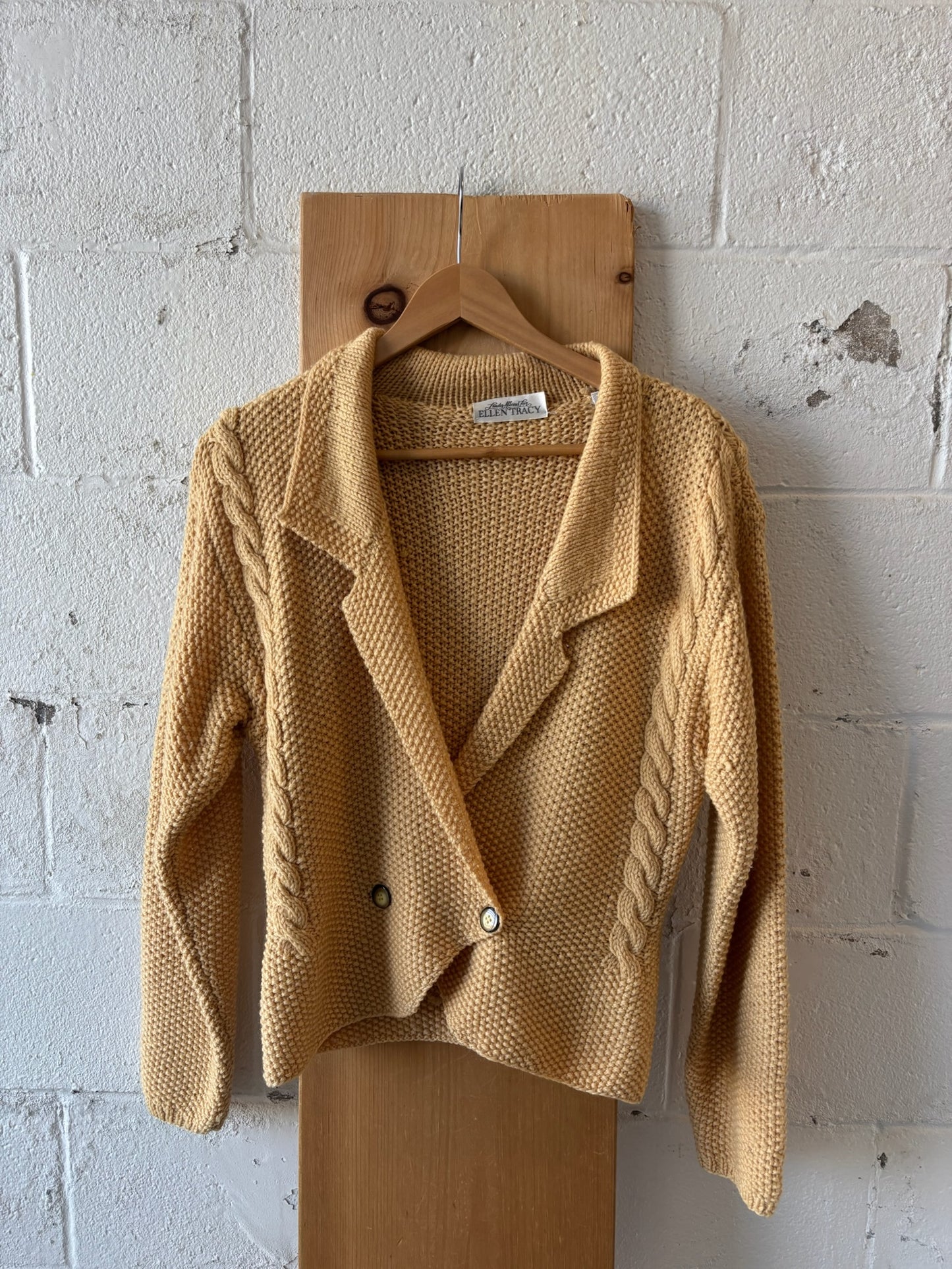 Vtg Butter Yellow Wool Cardigan : M