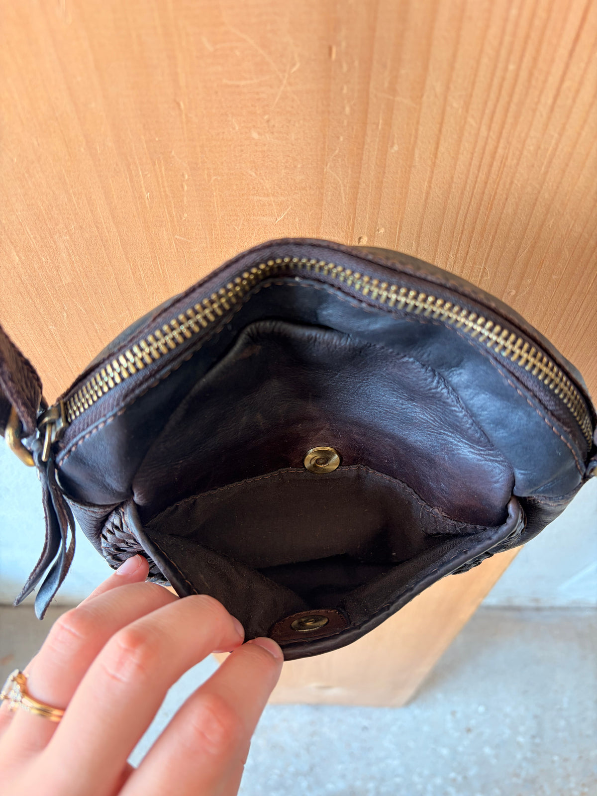 Little Round Woven Leather Purse