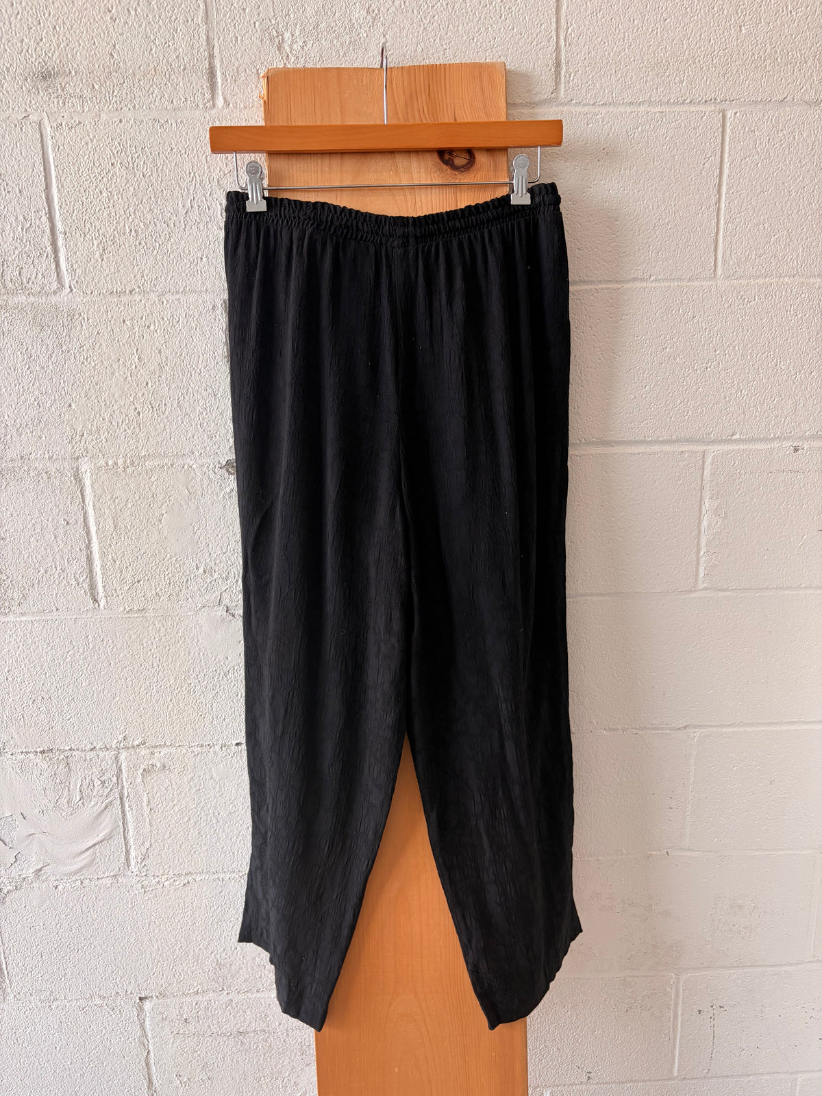 Embroidered Black Flowy Pants : L