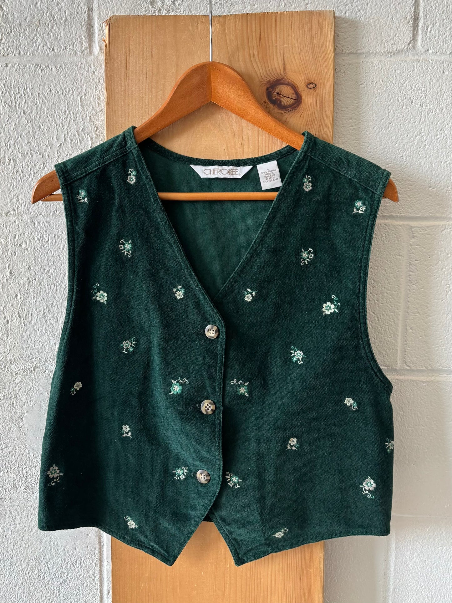 Dark Green Corduroy Patterned Vest : L