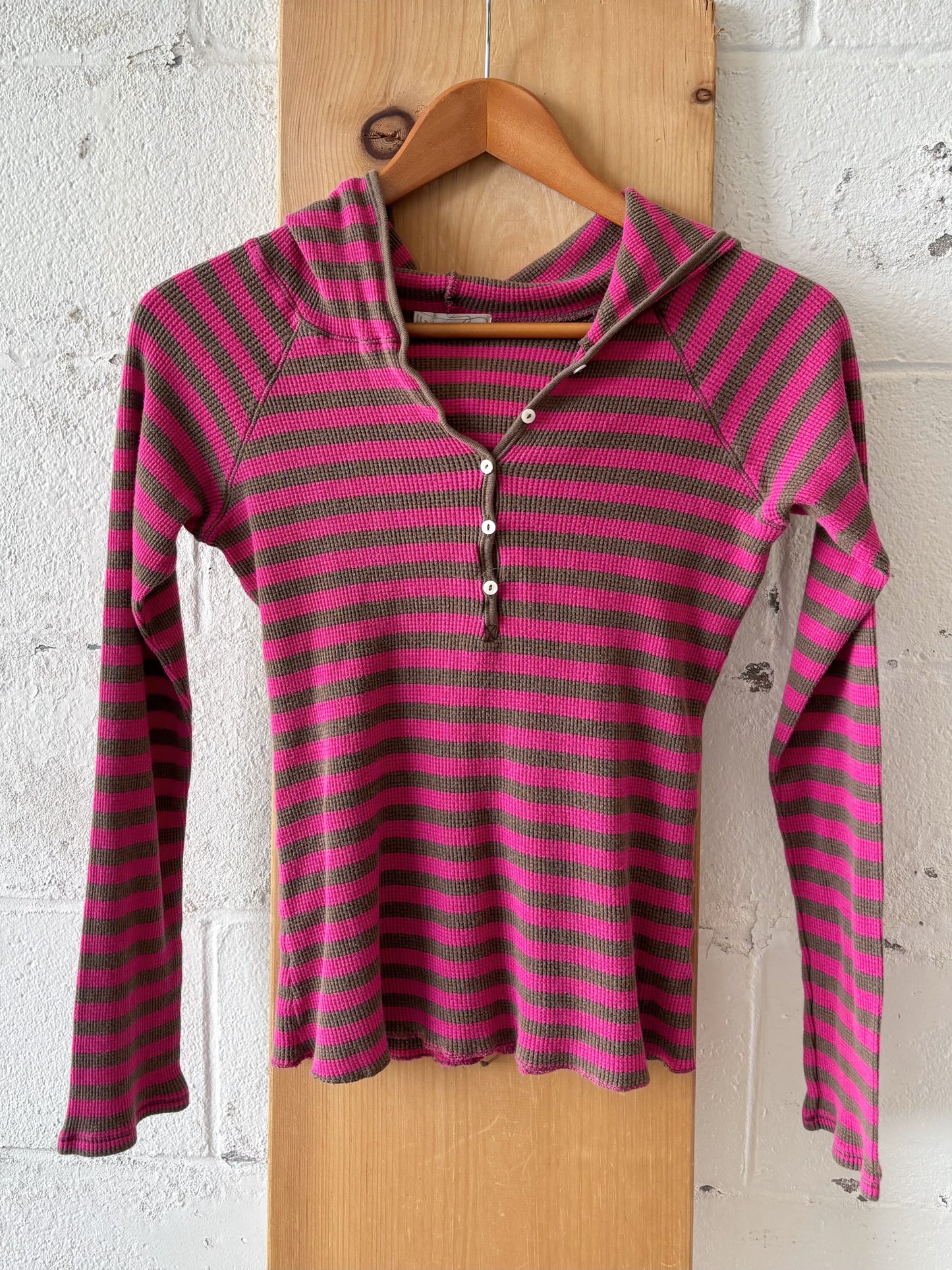 Striped Hooded Thermal Long Sleeve : M
