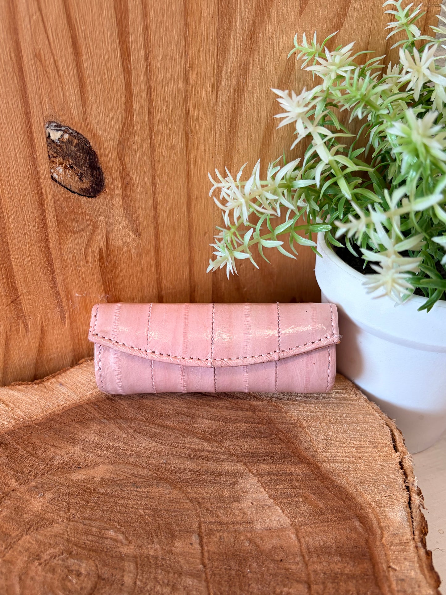 Vtg Pink Eel Skin Lipstick Holder