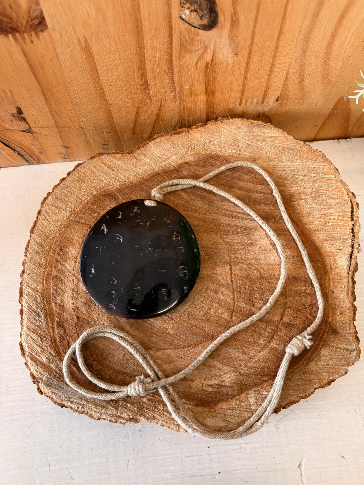 Large Brown Disc Cord Necklace