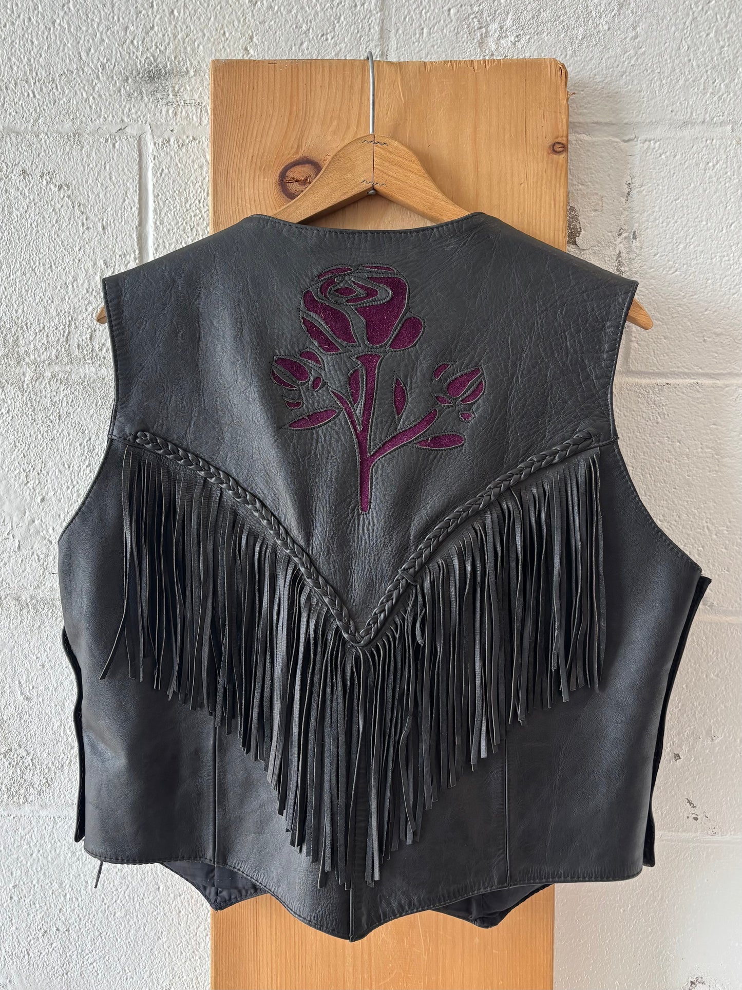 Vtg Fringed Leather Vest : XXL