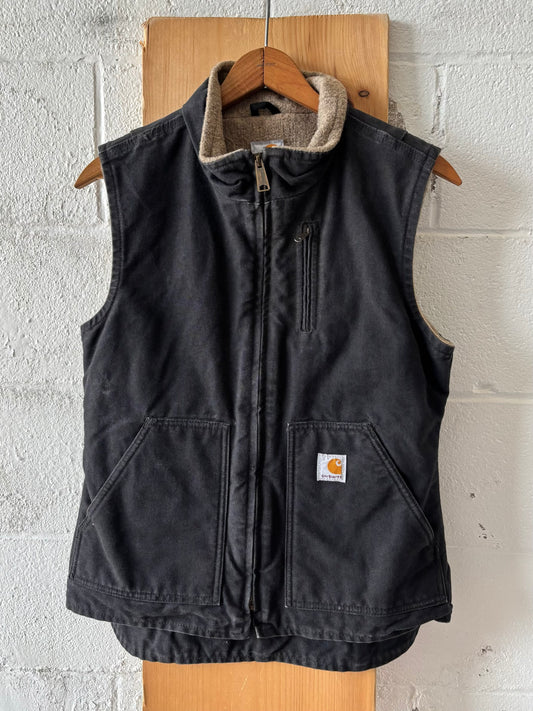 Black Mock Neck Sherpa Lined Carhartt Vest : WMNS XS