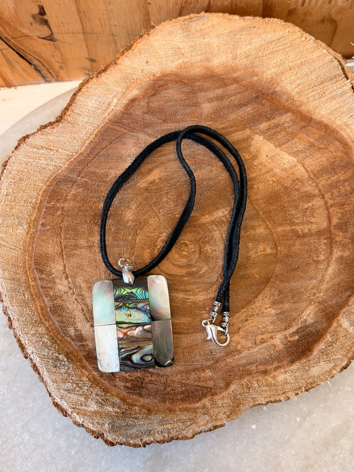 Iridescent Rectangle Cord Necklace