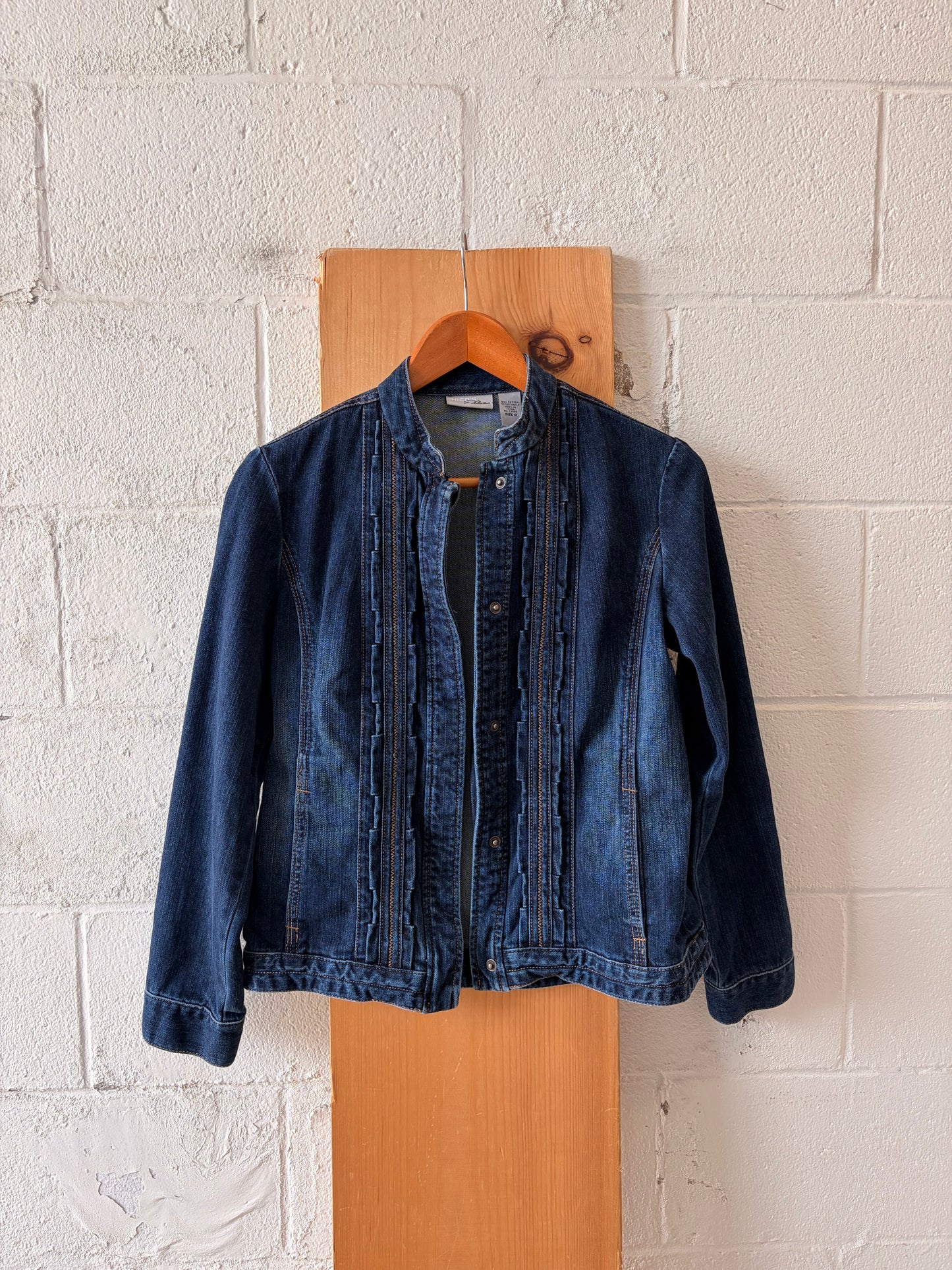 Ruffled Dark Wash Denim Jacket : S/M