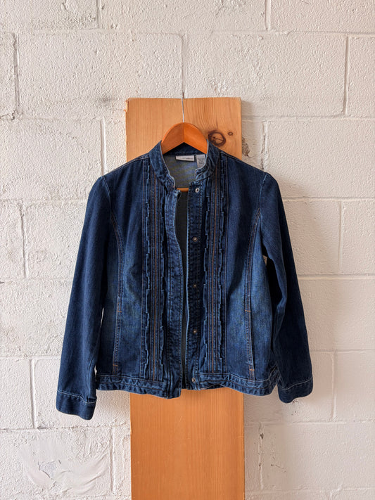 Ruffled Dark Wash Denim Jacket : S/M
