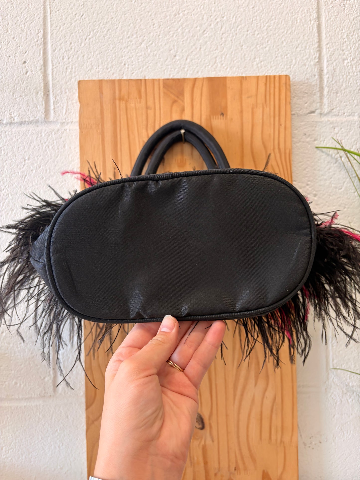 Pink & Black Feather Handbag