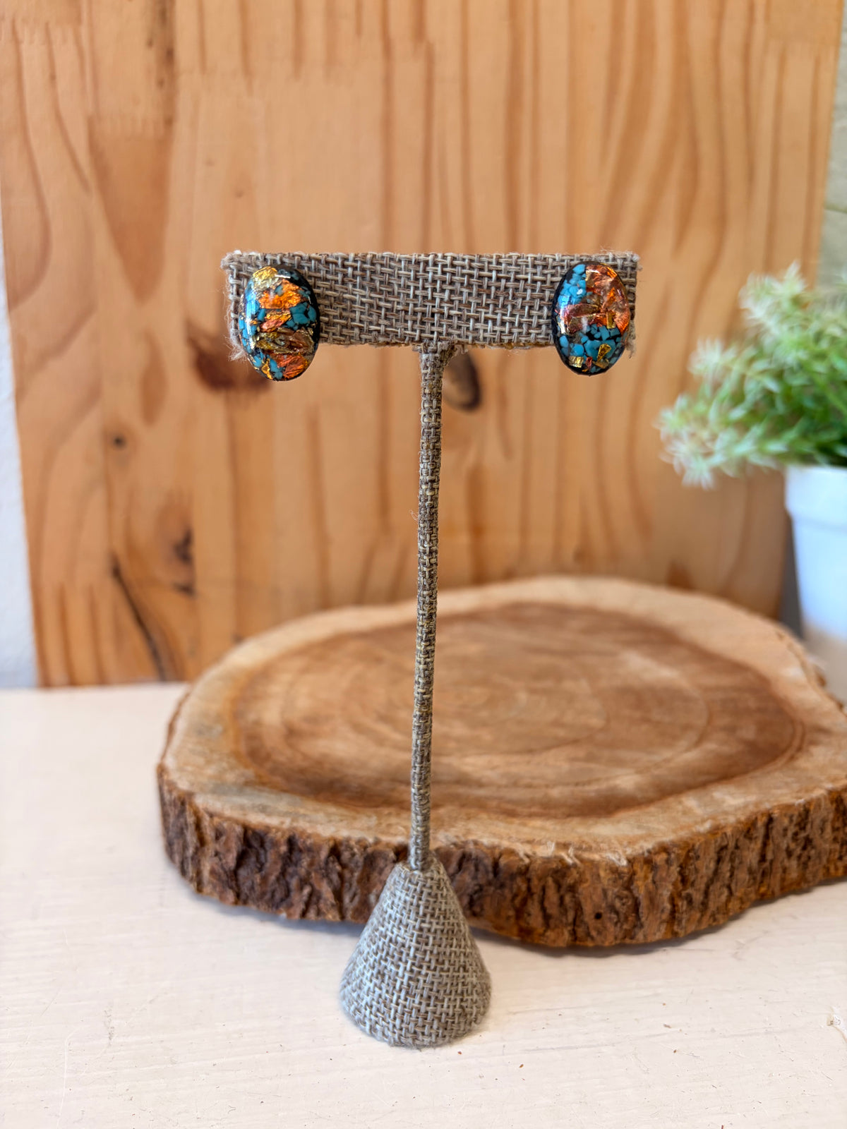 Metallic Golden Turquoise Rainbowflake Earrings