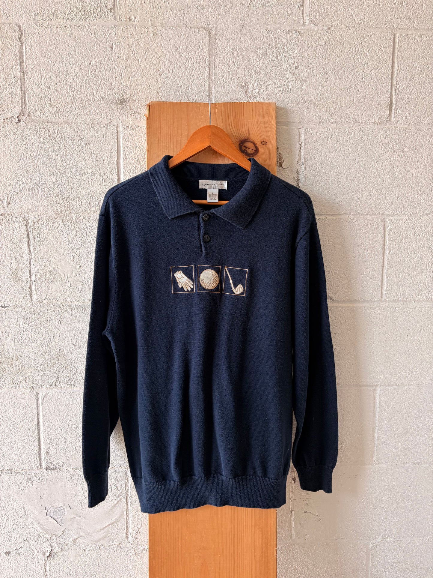 Vtg Cypress Links Collared Navy Golf Polo : L