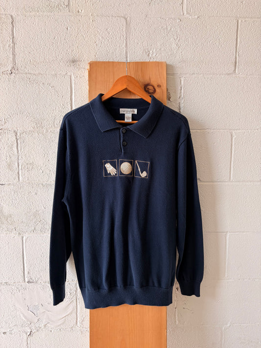 Vtg Cypress Links Collared Navy Golf Polo : L