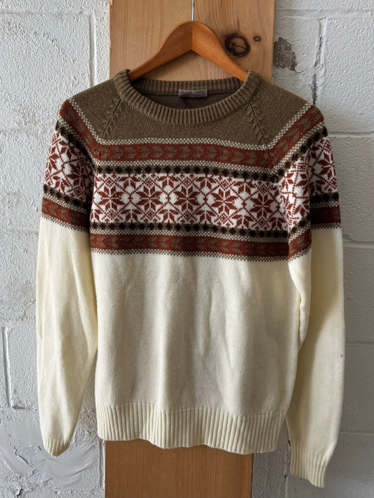 Vtg Cream & Brown Nordic Sweater : L