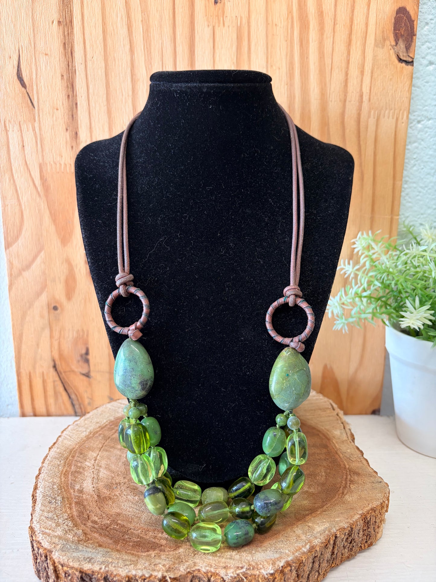 Green Beaded Cord Necklace