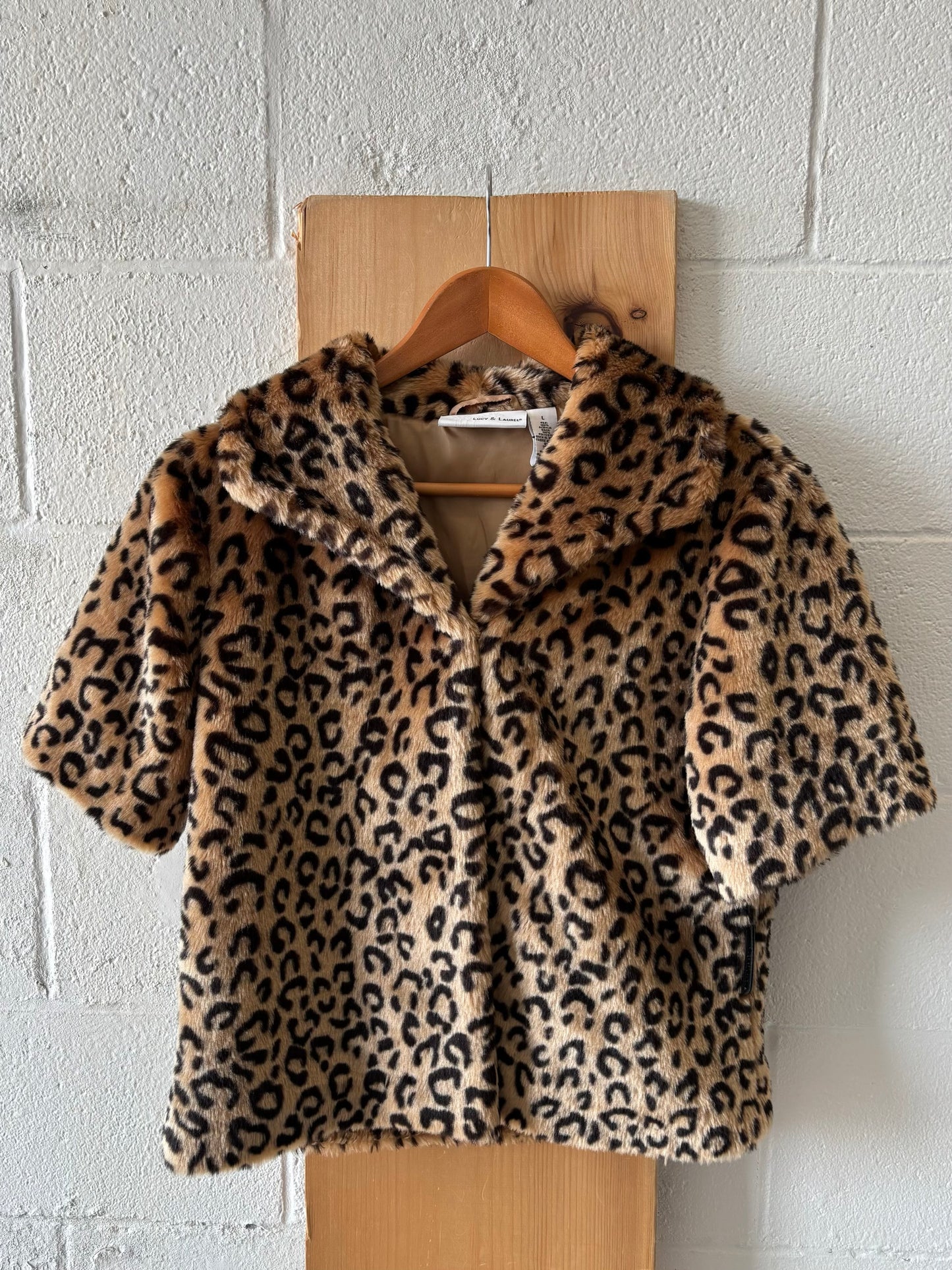 Faux Fur Leopard Print Jacket : L
