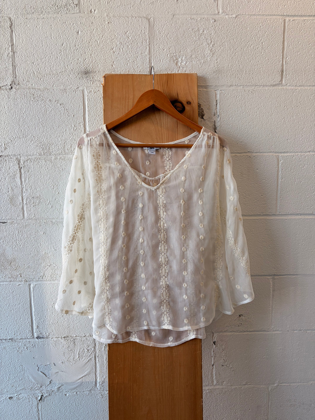 Delicate Sheer Floral Embroidered Top : S/M