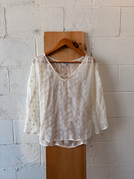 Delicate Sheer Floral Embroidered Top : S/M