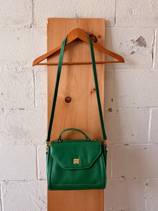 Vtg Liz Claiborne Emerald Green Leather Bag