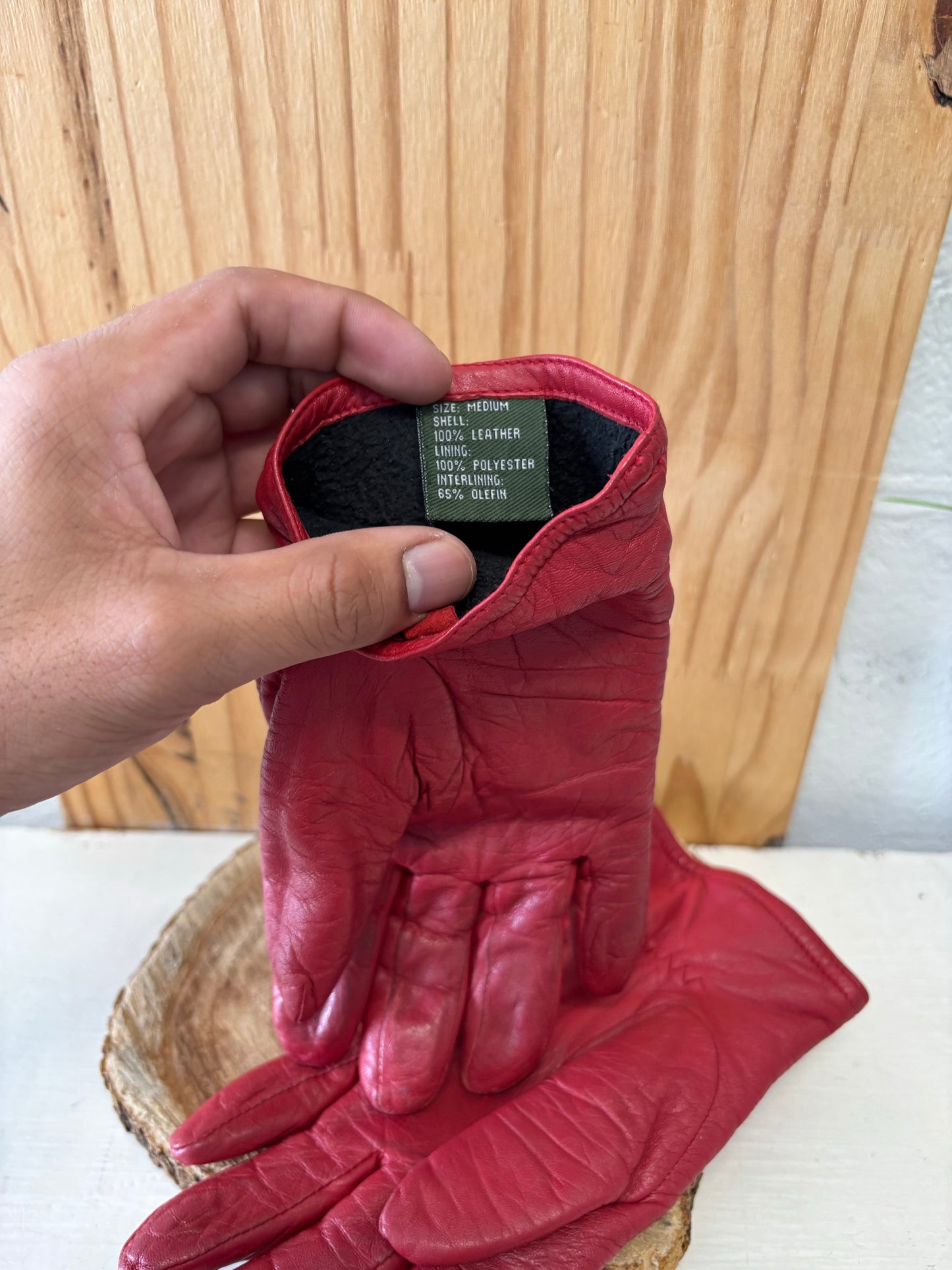 Red Leather Gloves : M