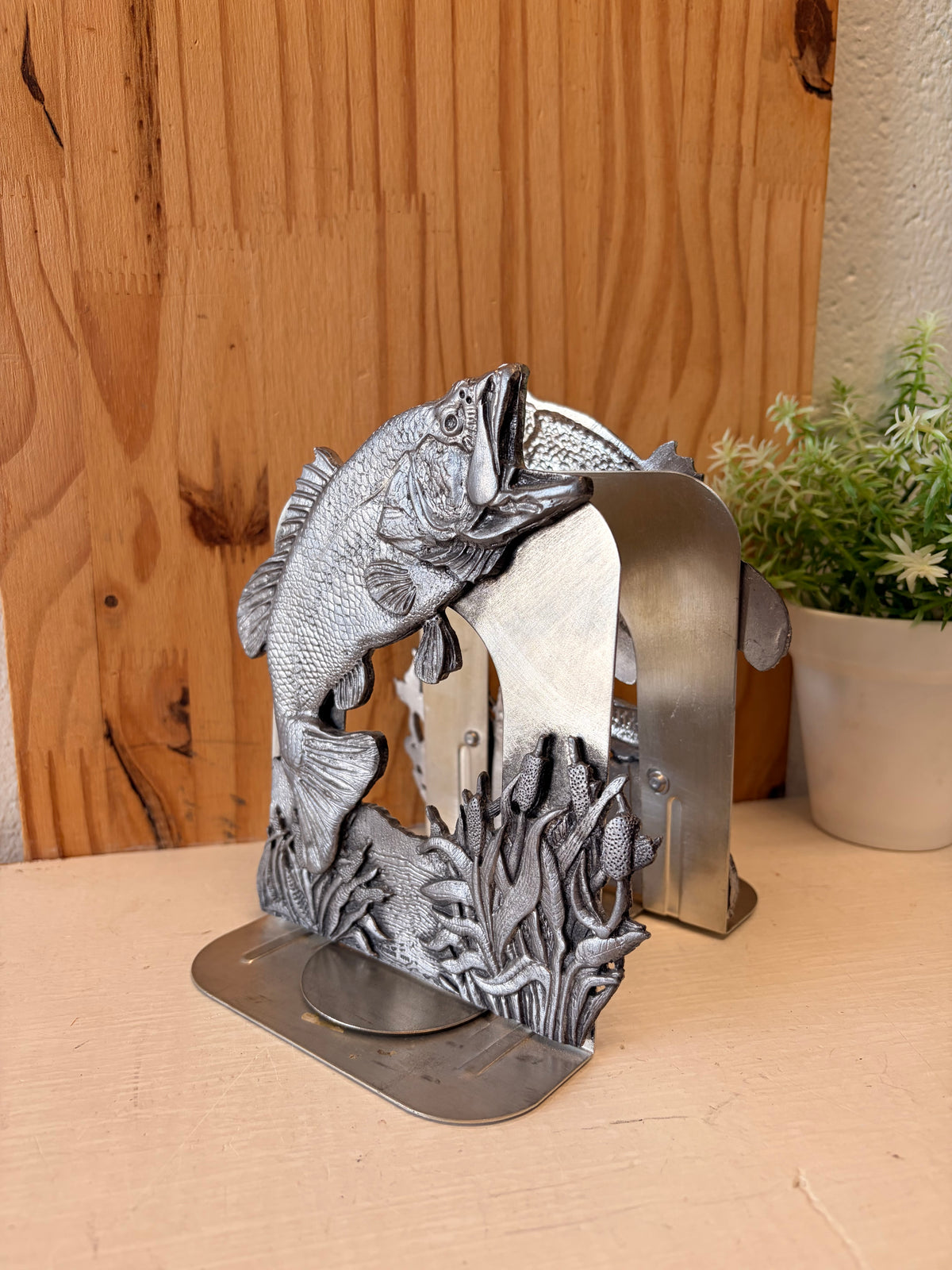 Vtg Large Mouth Bass Pewter Book Ends (Local Pick Up Only)
