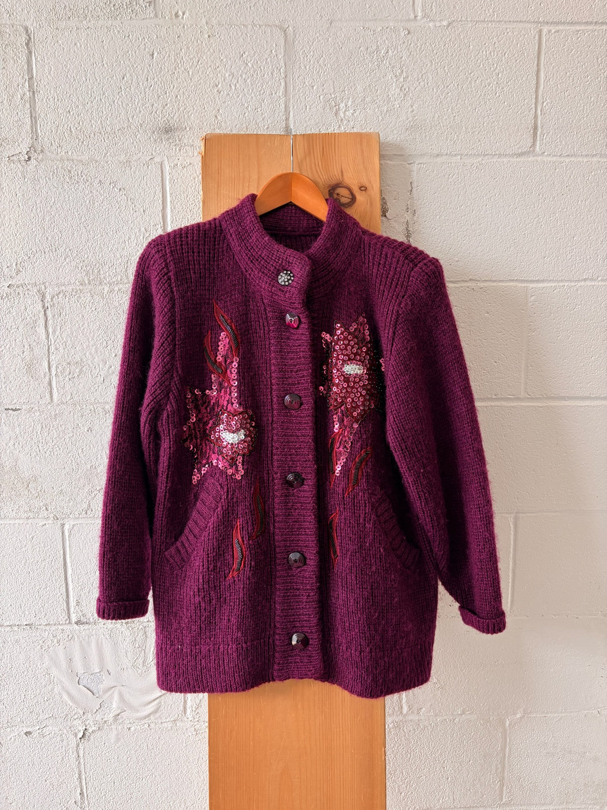 Vtg Plum Embellished Cardigan : L