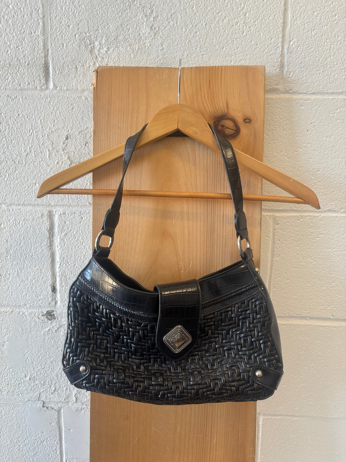 Black Coldwater Creek Woven Leather Shoulder Bag