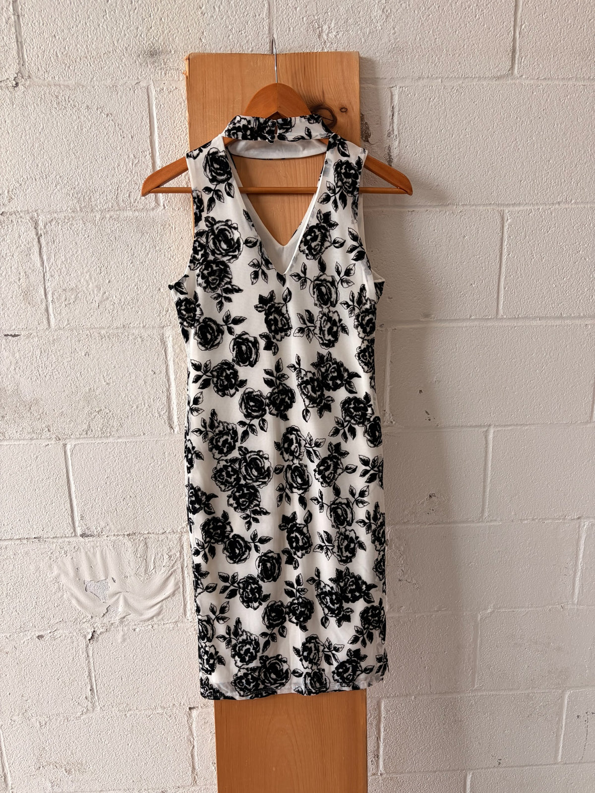 Black and White Micromesh Halter Dress : S