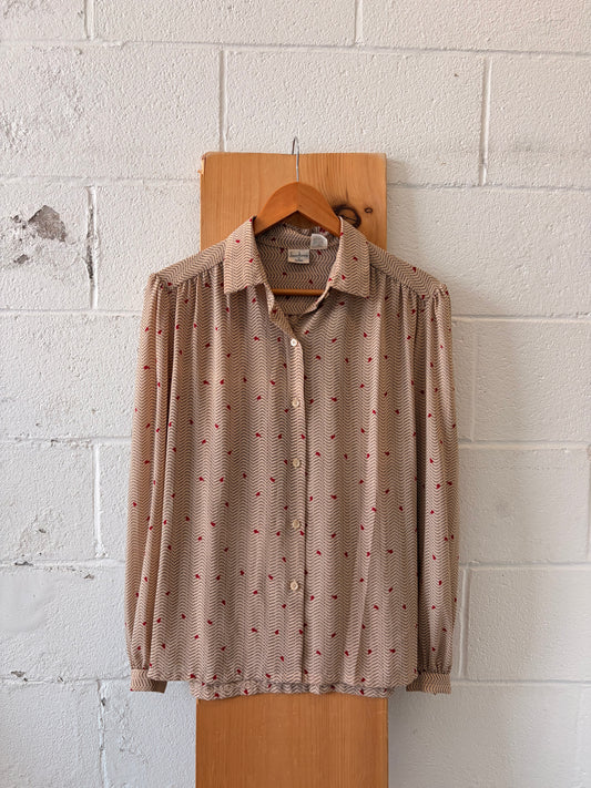 Vtg Black & Red Patterned Blouse : 16