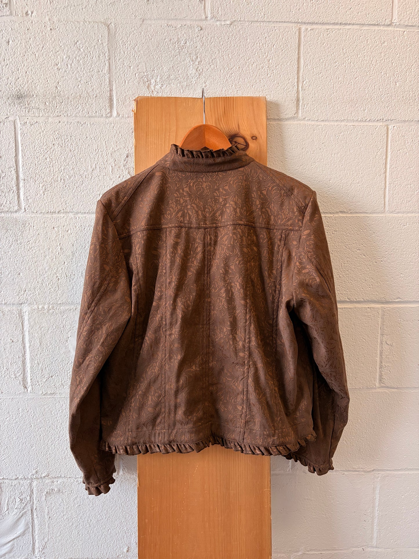 Ruffled Brown Floral Print Jacket : M
