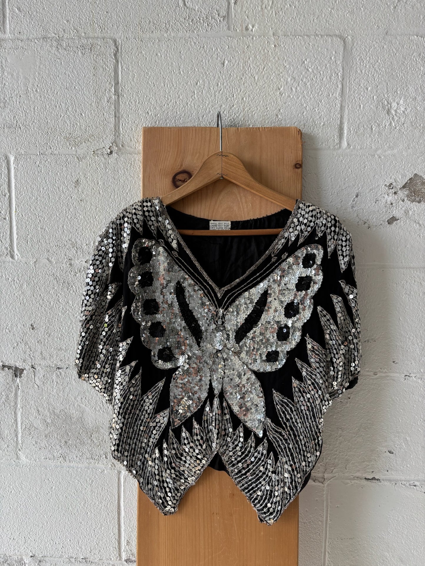 Vtg Sequined Butterfly Top : M