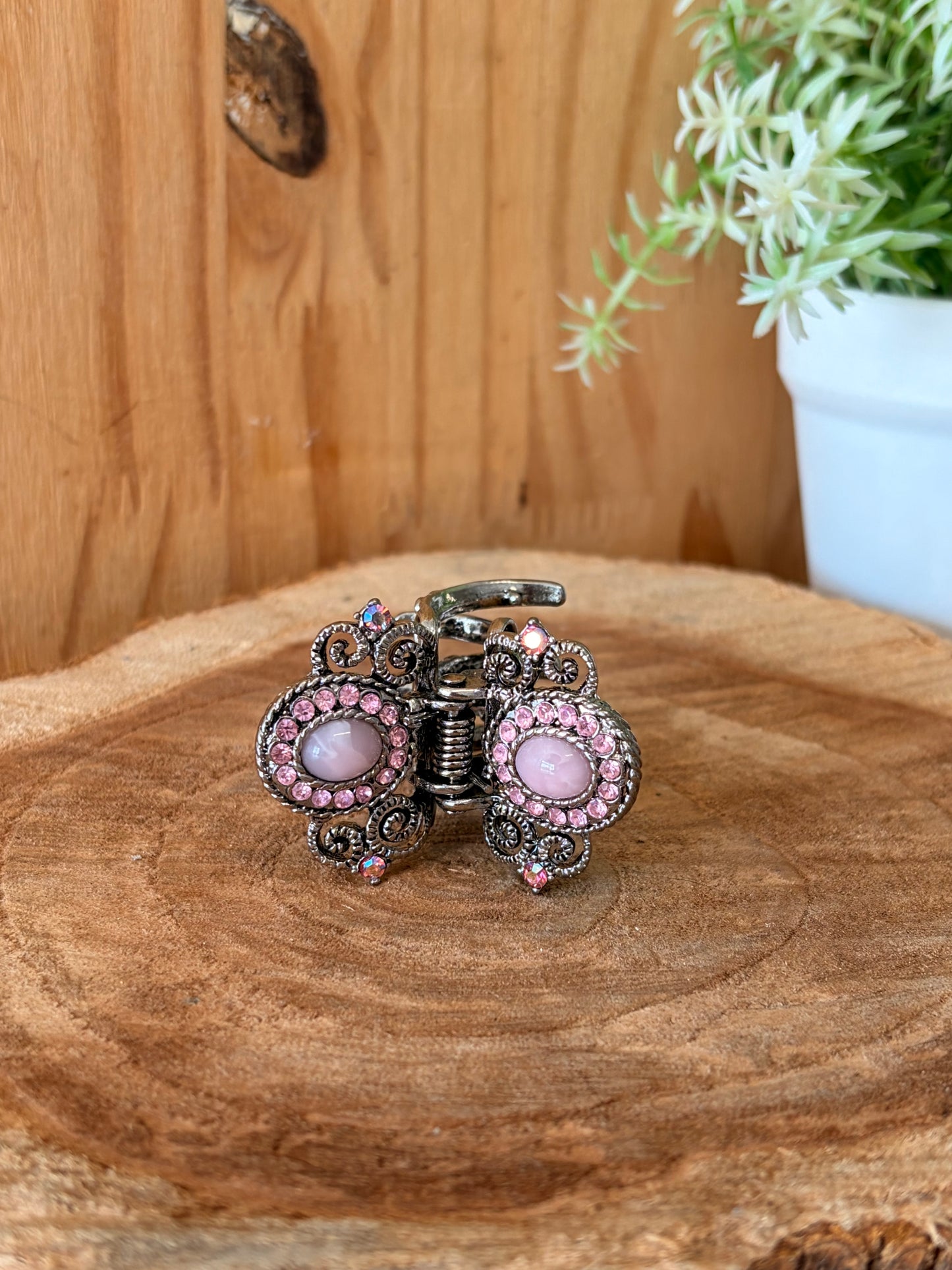 Little Pink Beaded Butterfly Hair Clip