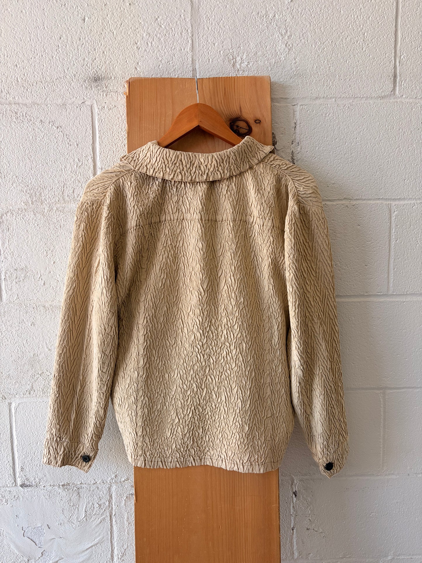 Tan Crinkle Button Up Blouse : PS