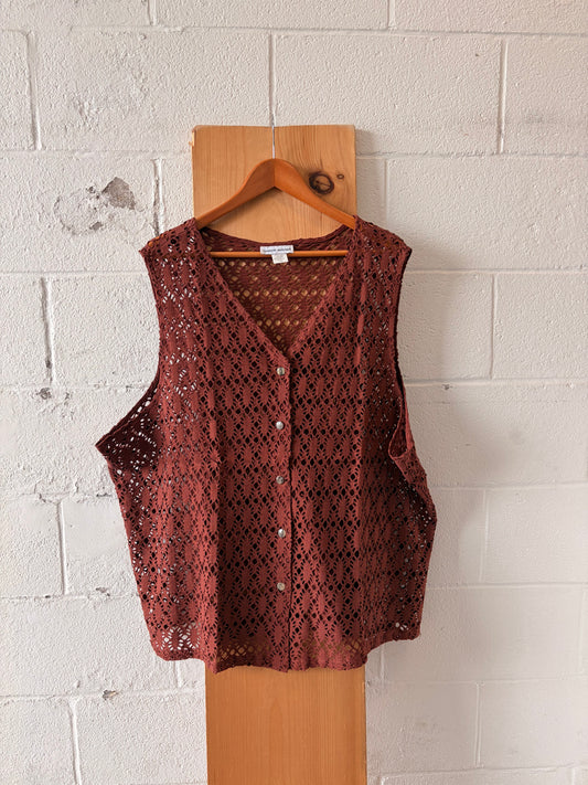 Brown Crochet Vest : 3X