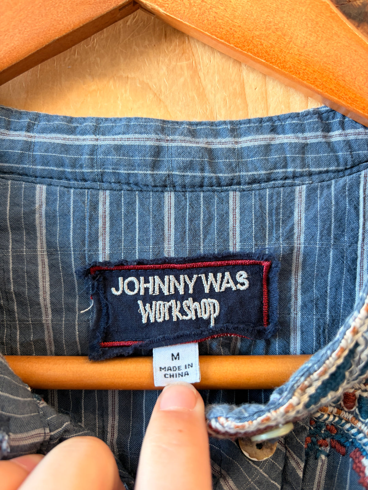 Johnny Was Striped Embroidered Button Down : M