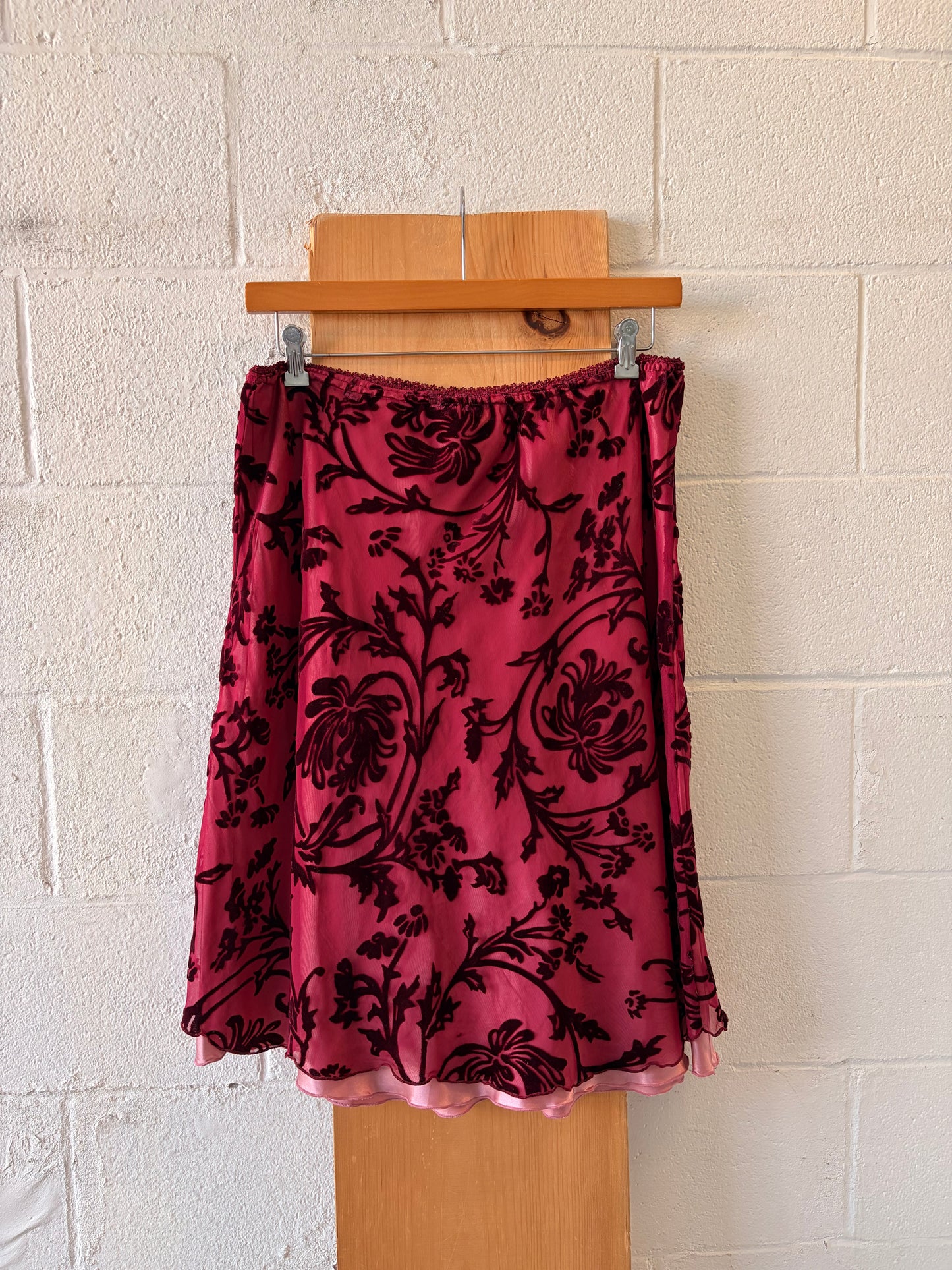 Velvet Floral Midi Skirt : XL