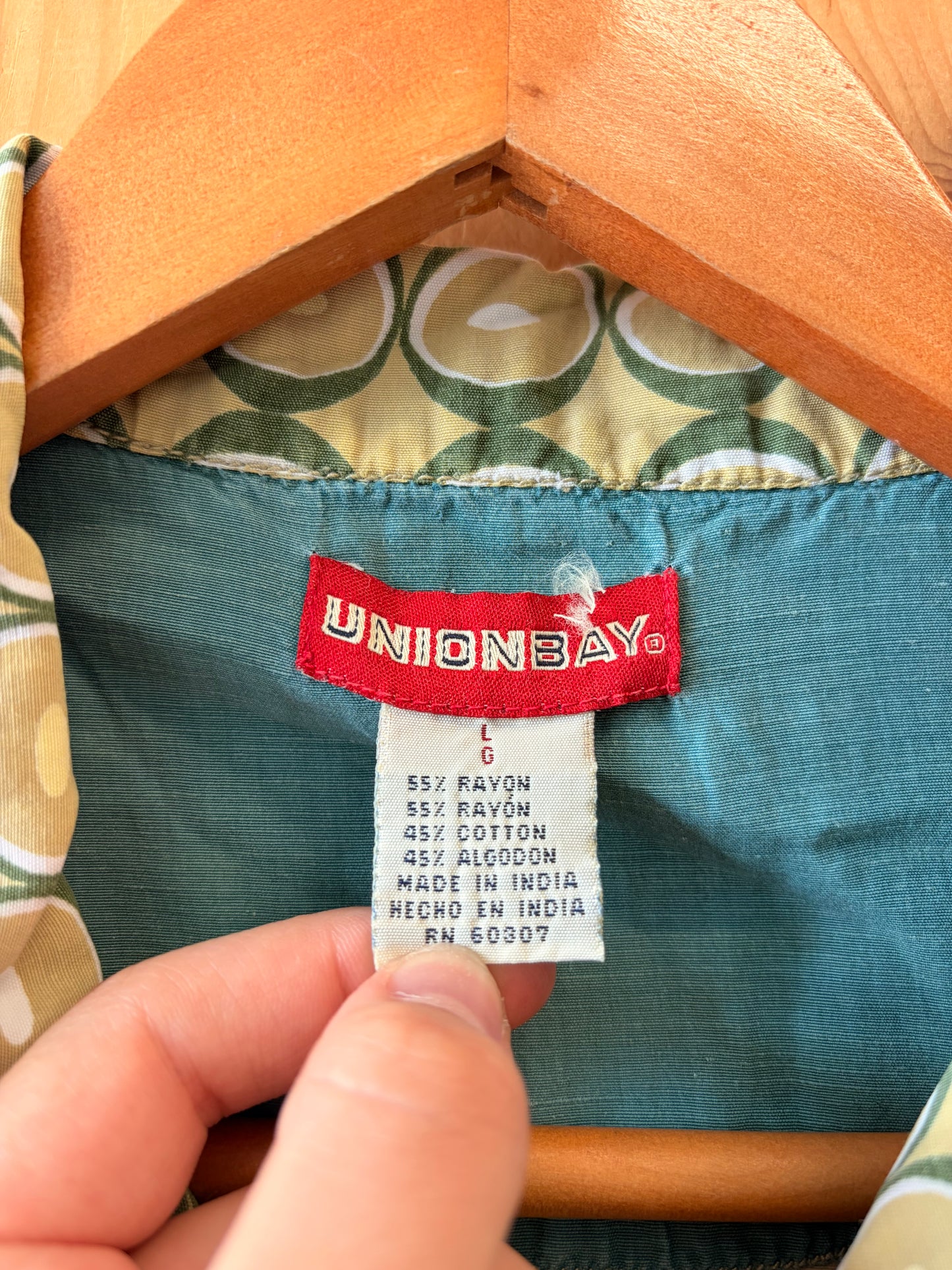 Vtg Unionbay Green Patterned Button Up : L