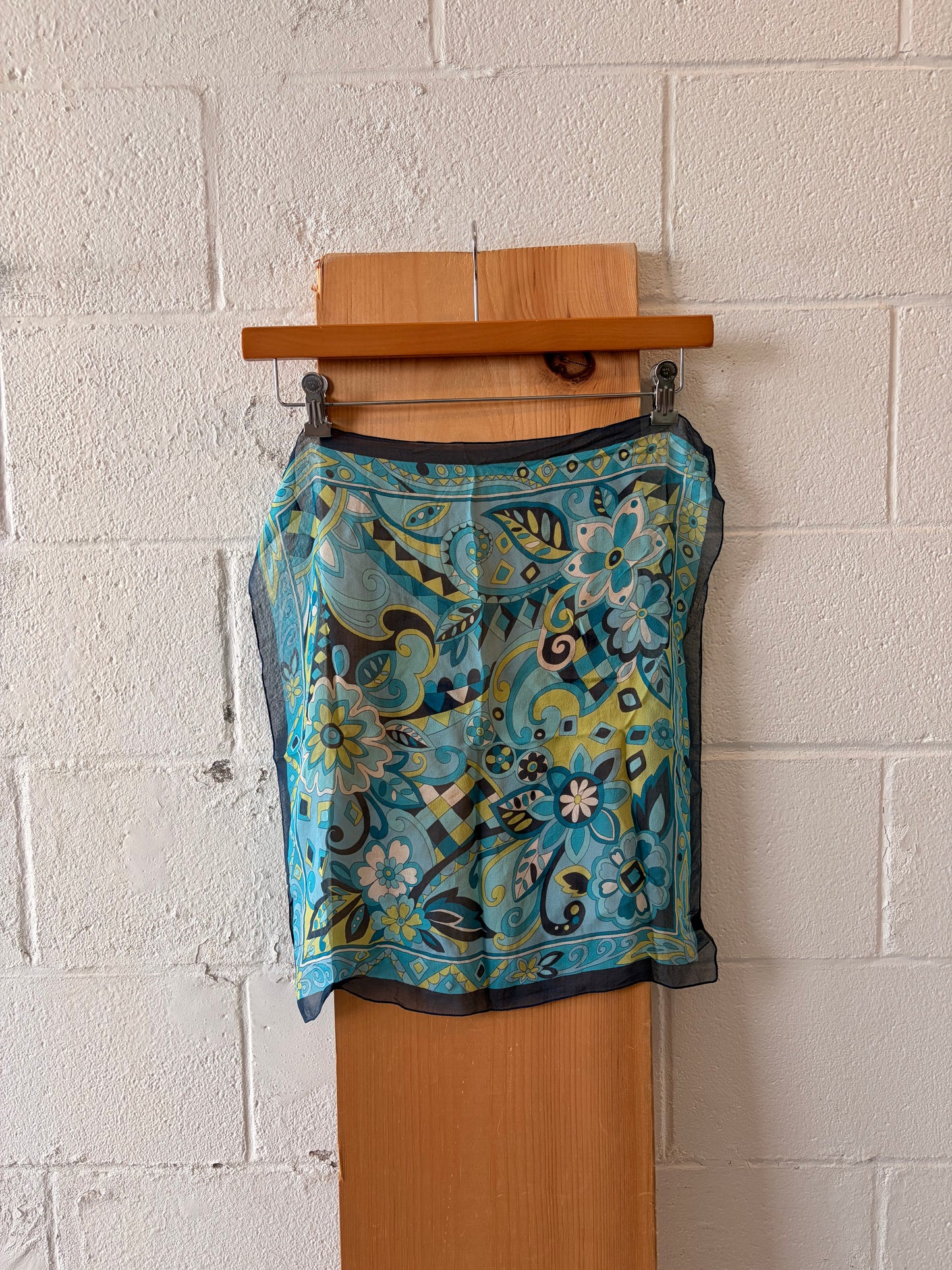 Blue Floral Silk Scarf