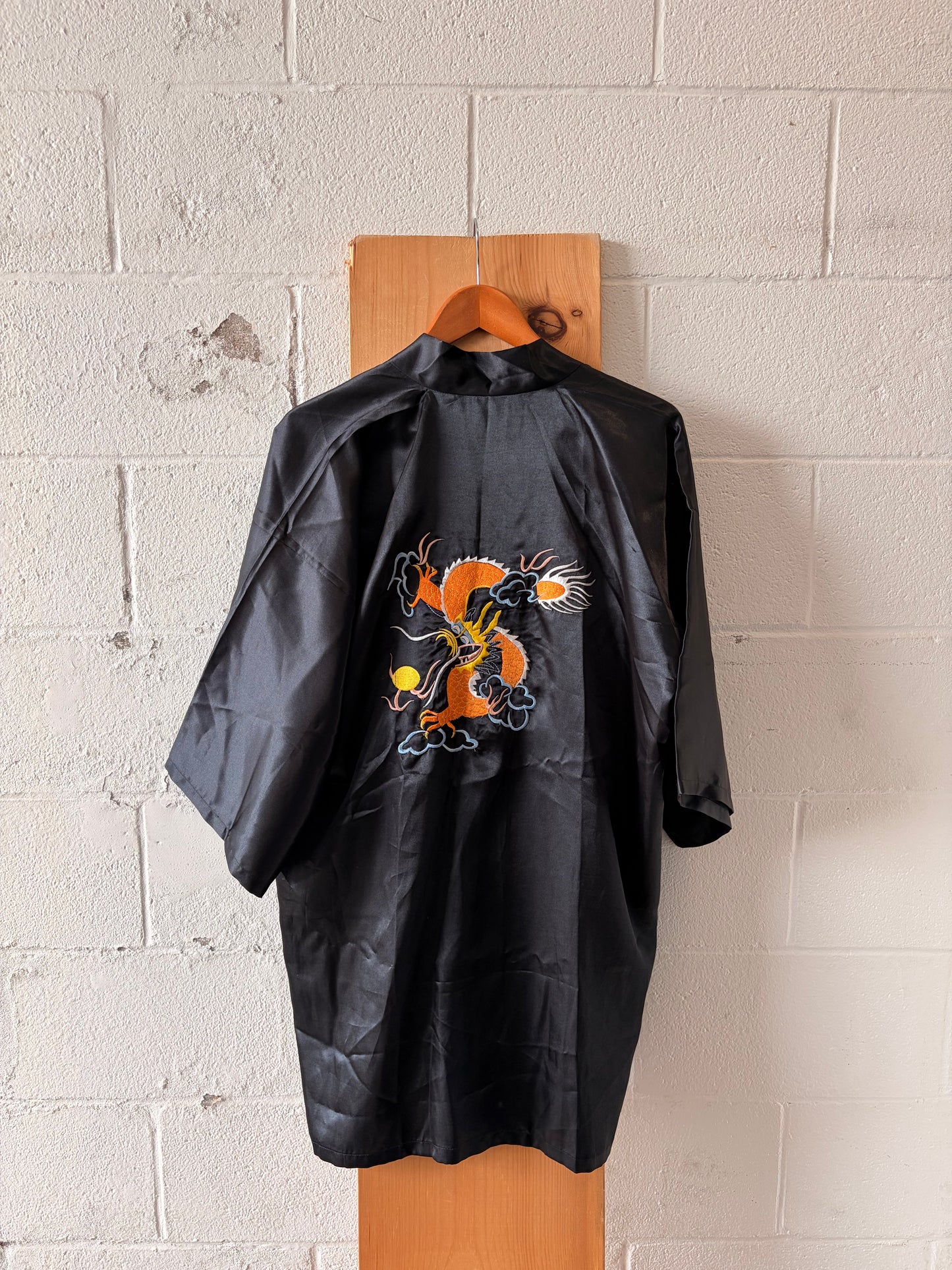 Vtg Dragon Embroidered Kimono / Robe : M (Missing Belt)