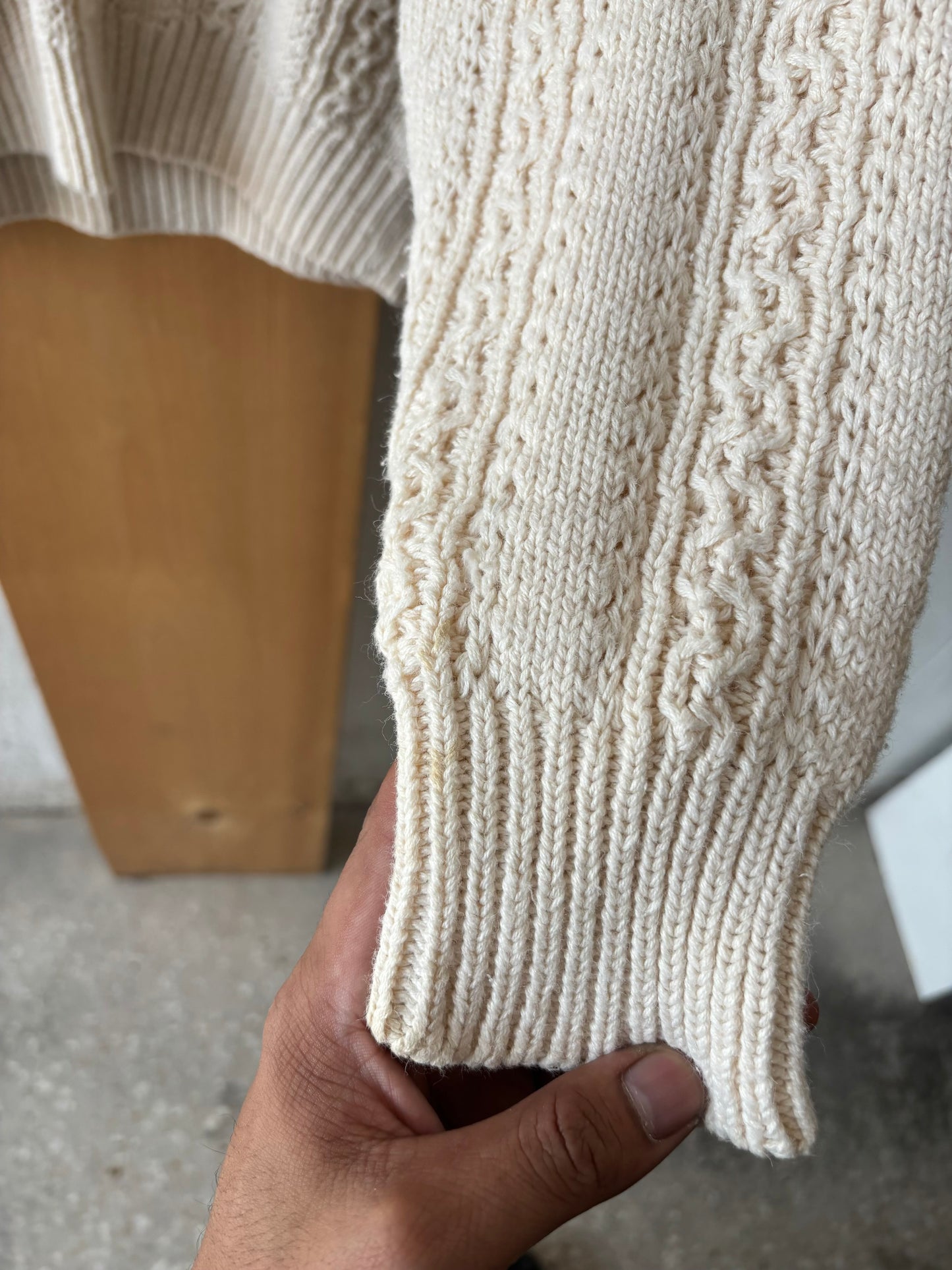 Vtg 417 White Cable Knit Sweater : L