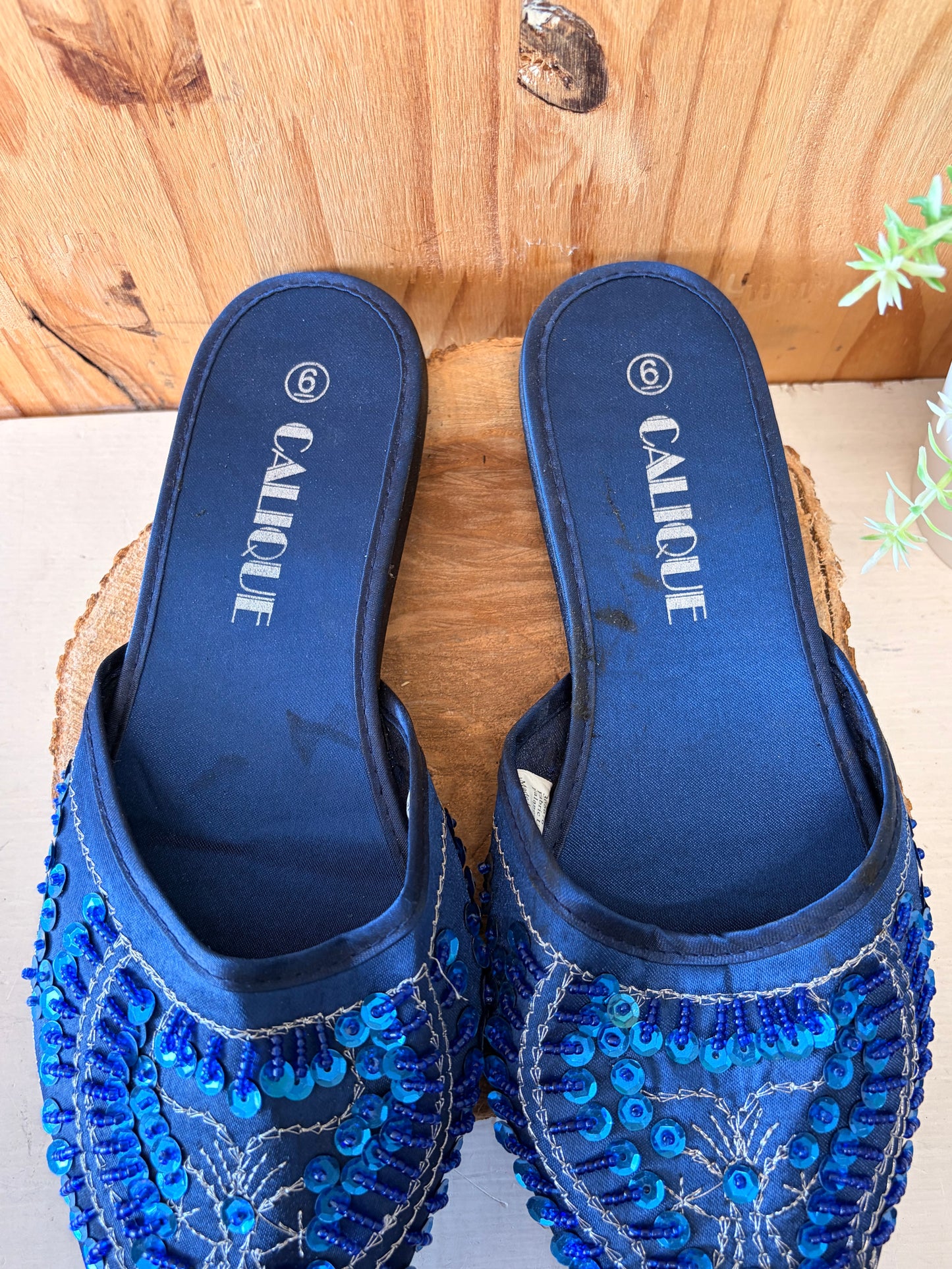 Calique Blue Sequins Mules : Size 6