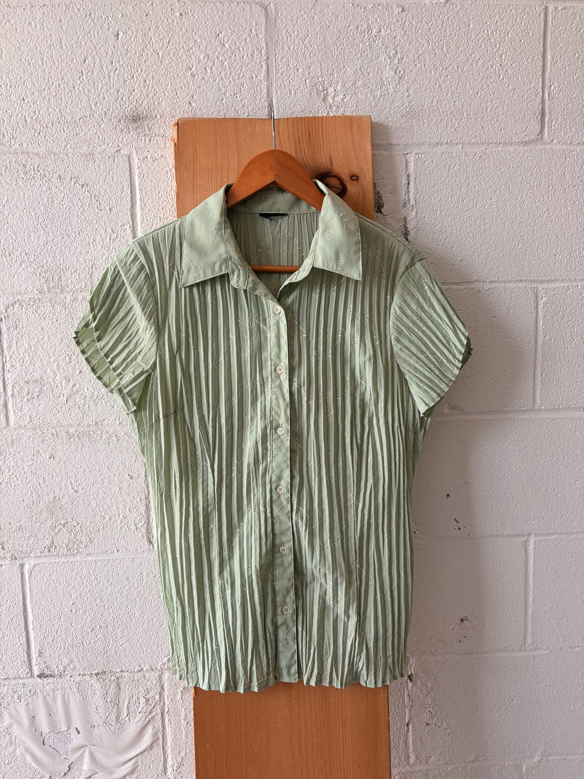 Sage Green Pleated Eyelet Top : M/L