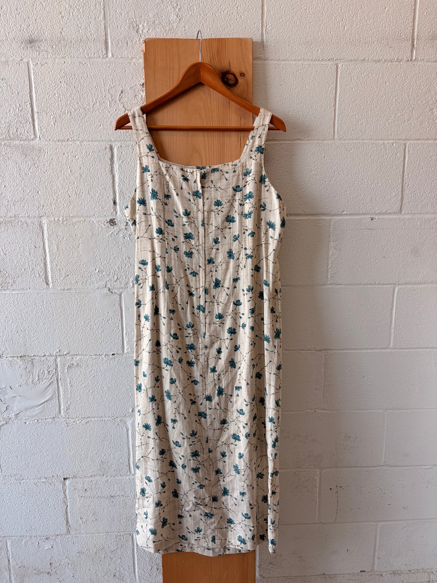 Vtg Blue Floral Print Maxi Dress : 14