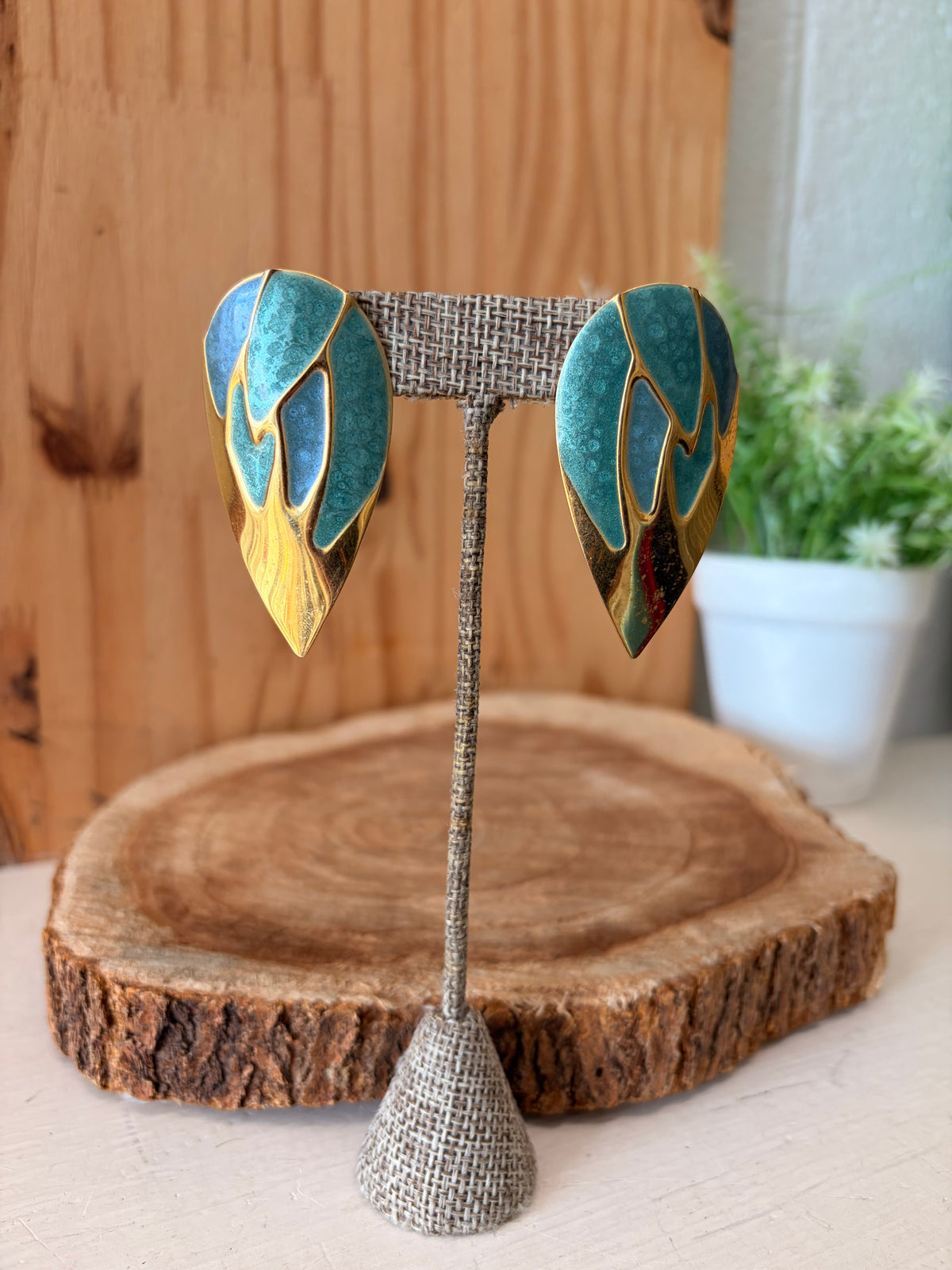 Turquoise & Gold Tone Wing Earrings