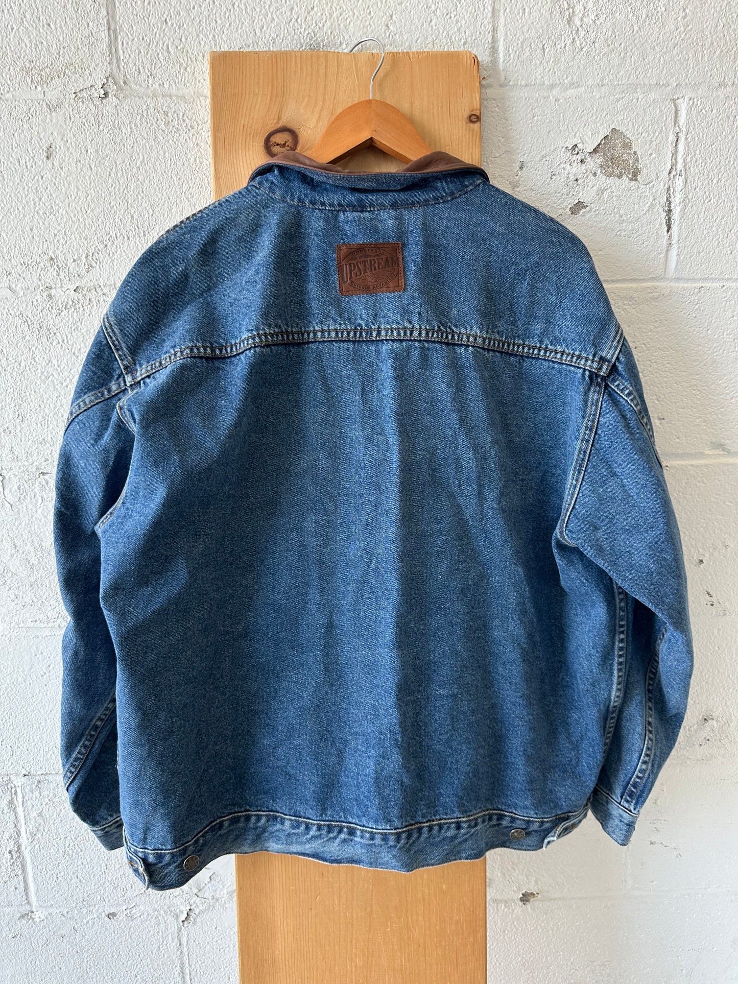 Leather Collar Denim Jacket : XXL