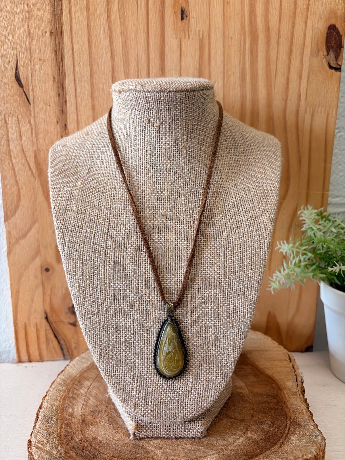 Earthy Brown & Green Teardrop Necklace