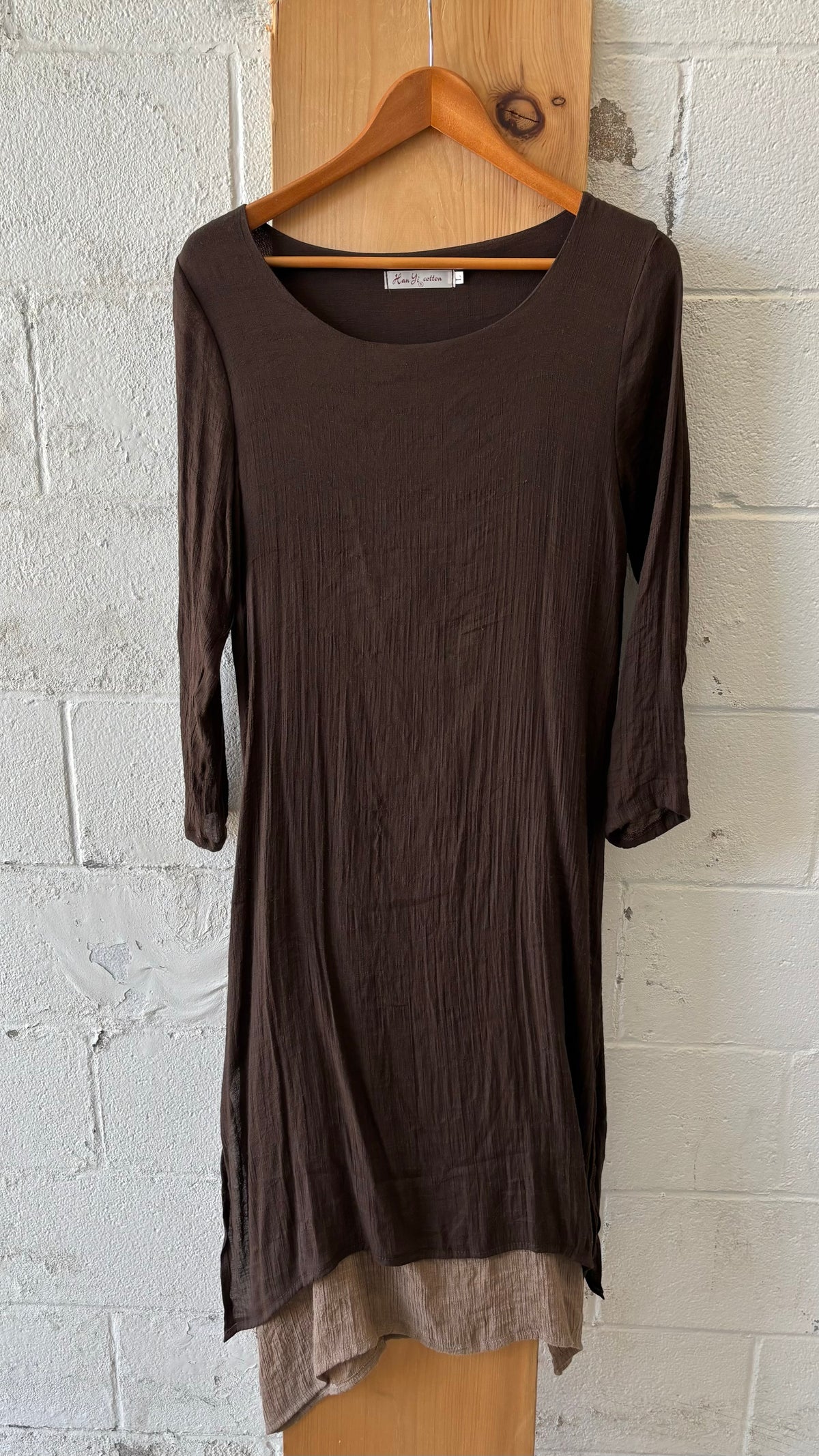 Long Sleeve Brown Tunic Dress : L